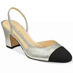 Ivanka Trump Liah Silver and Black Captoe Slingback Heels 9.5